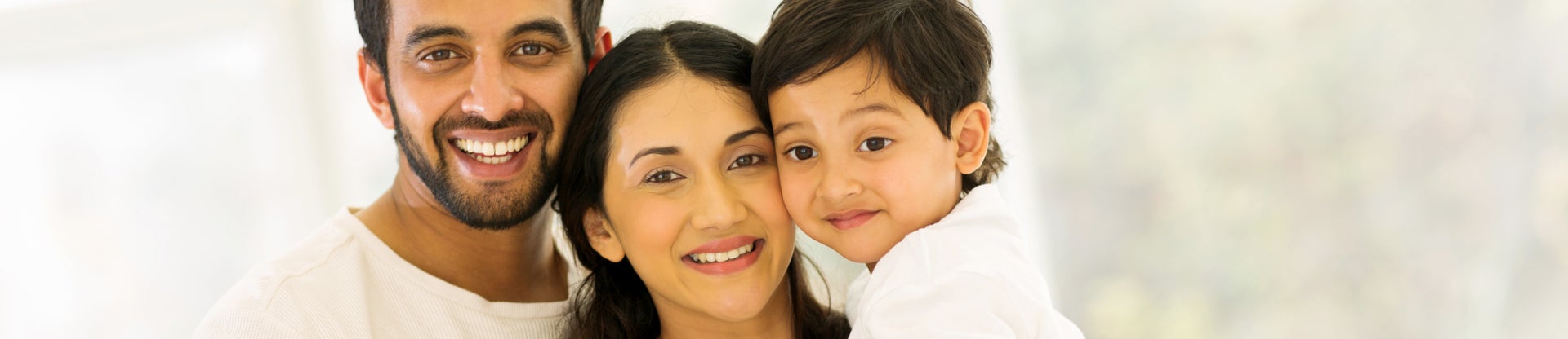 Happy mum dad and child smiling banner