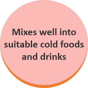 mixes well into suitable cold foods and drinks badge