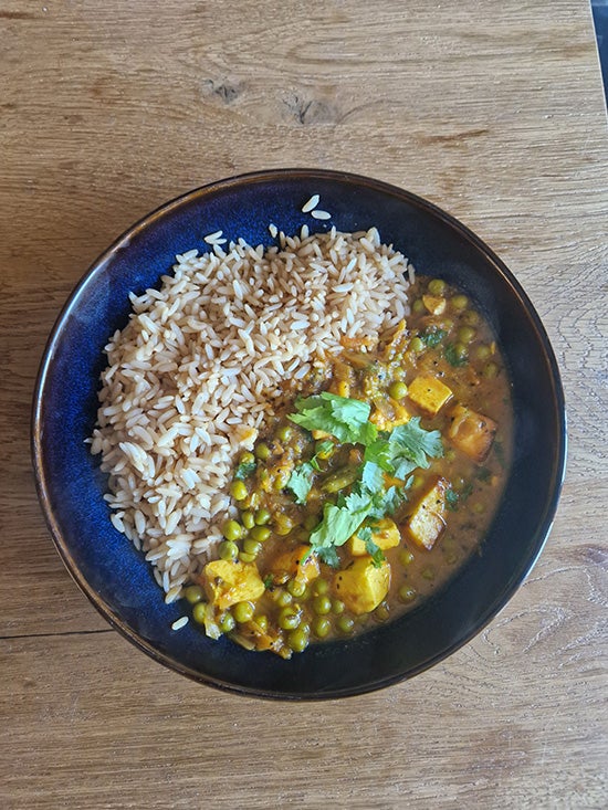 Mattar Paneer and rice