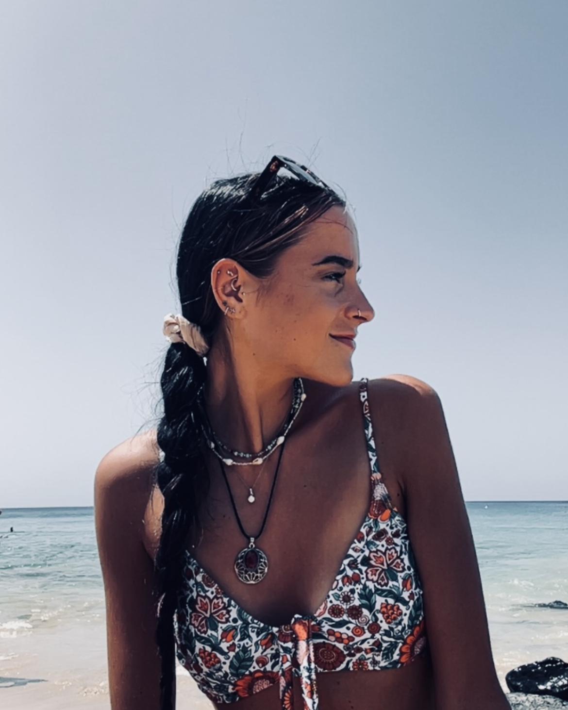 A photo of Rose on a beach.