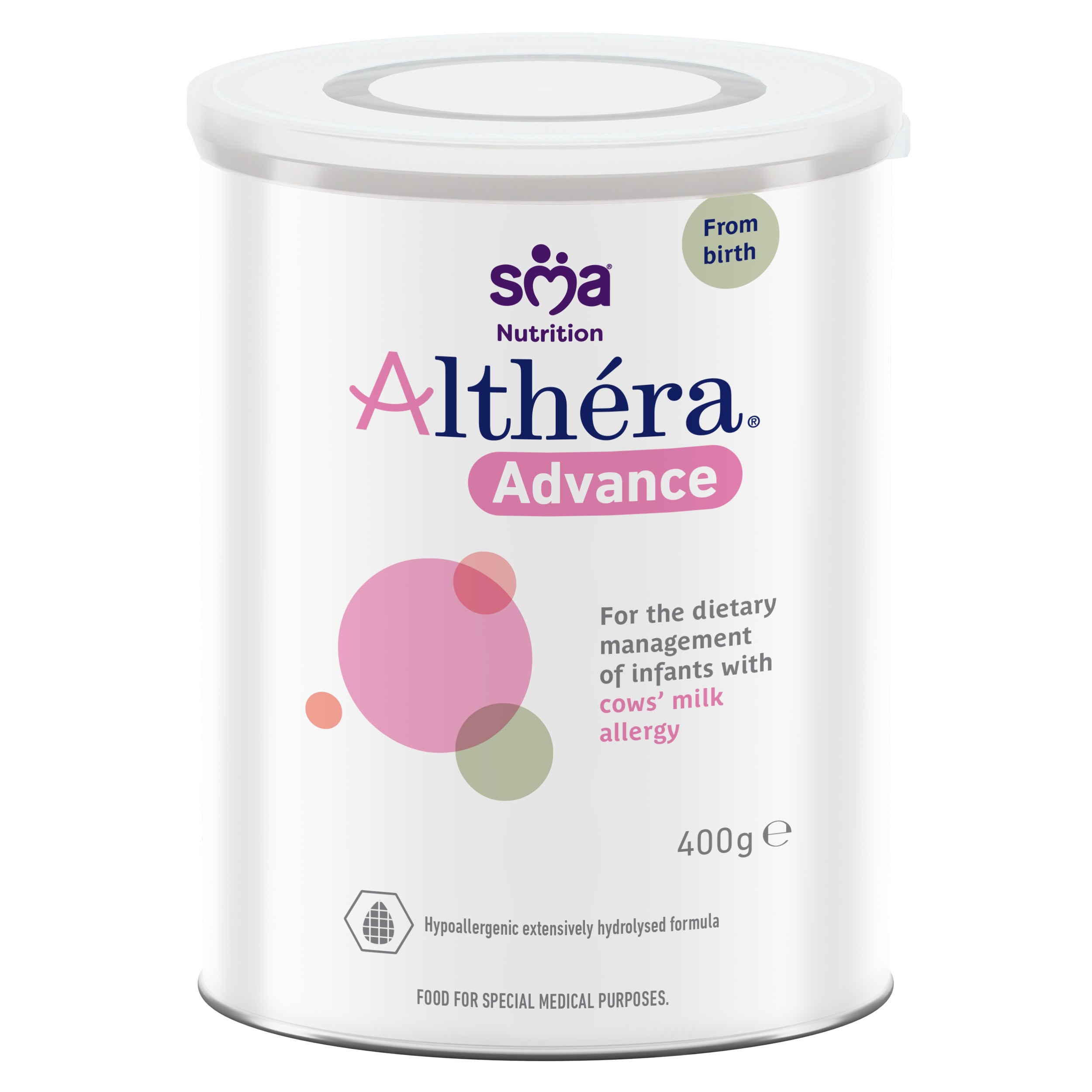 Althéra Advance extensively hydrolysed infant formula for cow's milk allergy, 400g tin.