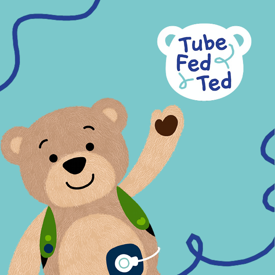 Talking Tube Feeding new mascot waving hand and TTF logo