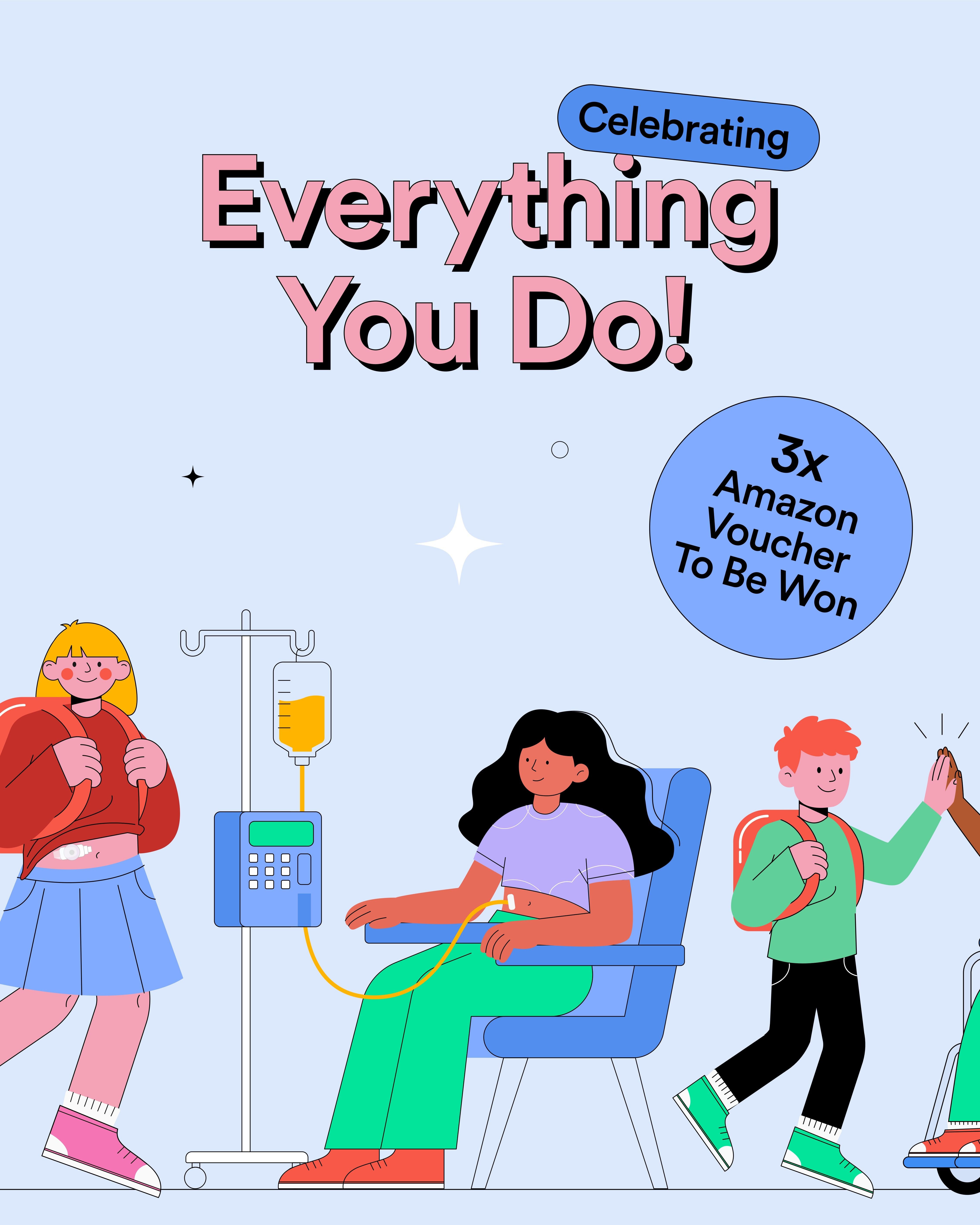 Celebratory feeding support illustration with Amazon voucher giveaway.