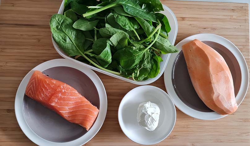 Creamy Salmon with Spinach and Sweet Potatoes