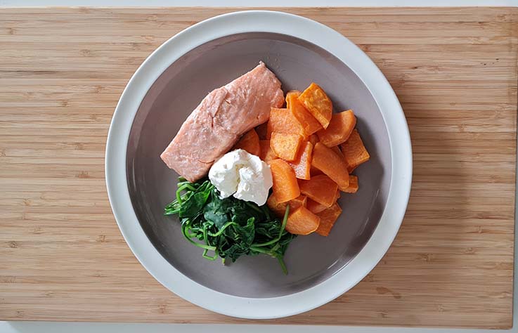 Creamy Salmon with Spinach and Sweet Potatoes